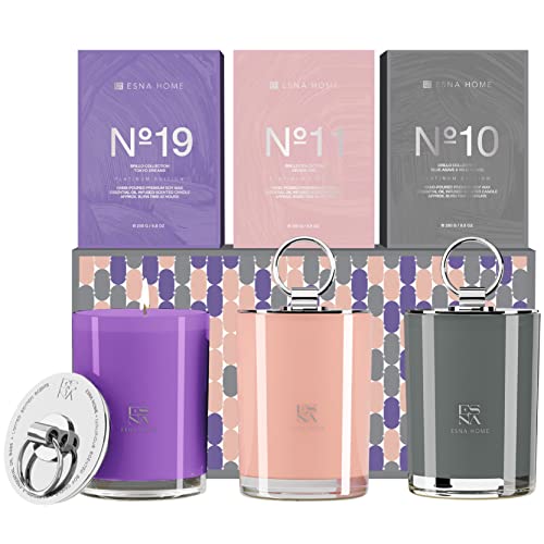 Esna Home Luxury Trio Sliver Gift Set | 3 Full-Size Aromatherapy All Natural Soy Scented Candle | 150H Hours Long Clean Burn |Housewarming Gifts For Women | Packed To Perfection | Home Decor Gifts #TOP5