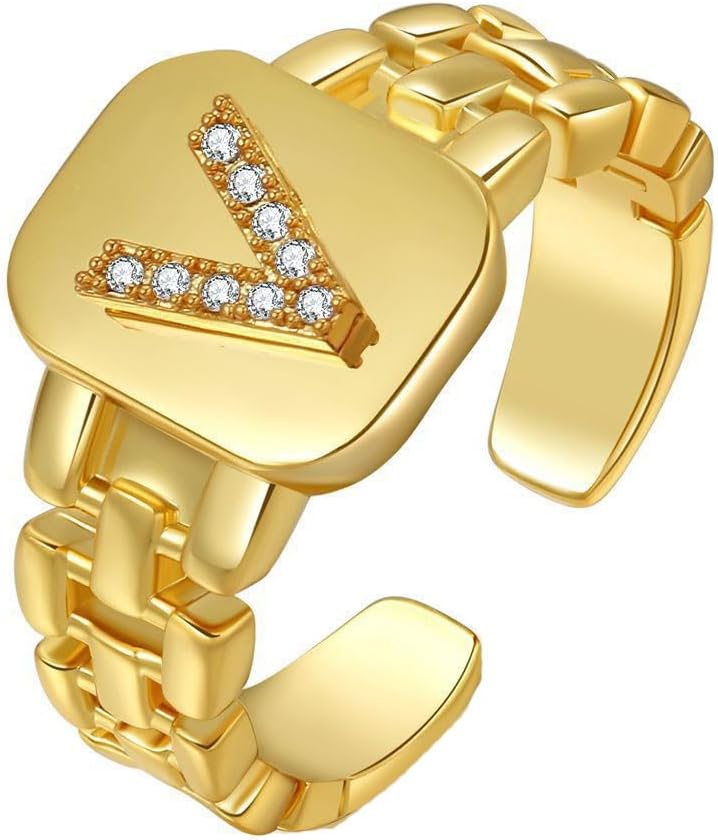 Anneau En Acier Inoxydable Fleur 26 Alphabet Ouvert Pour Femmes - S