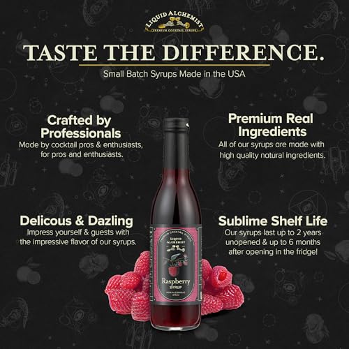 Image of Liquid Alchemist Raspberry Syrup for Cocktails | Real Ingredients Make our Raspberry Syrup for Drinks a great Margarita Mix | Small Batch, Non-GMO & Vegan | 12.7 oz Drink Mixer, Pack of 1