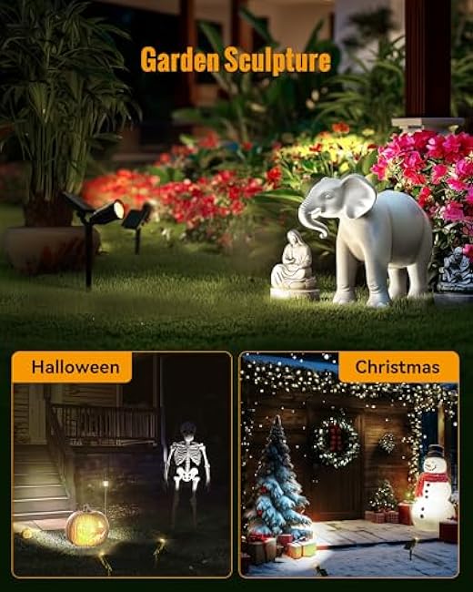 Solar Spot Lights Outdoor 6 Pack, 3 Brightness Modes Solar Landscape Spotlights for Flag, Auto On/Off Light for Garden, Pool Area, Tree, Pond, Yard