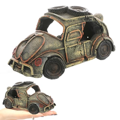 Qanye Décoration pour Aquarium en Résine, Ornement Simulation Épave de Bus, Simulation Voiture Épave, Ornement Aquatique Paysager, Habitat pour Poissons,...