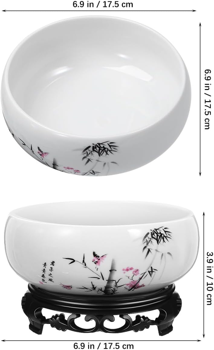 DOITOOL Lotus Bowl Planter, 6.9 Inch Water Lily Bowl Chinese Style Ceramic Lotus Planter, Bonsai Flower Water Lily Pot Hydroponic Pot with Plastic Base