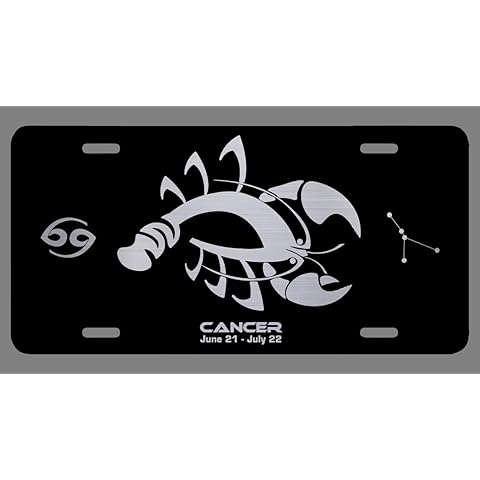 Zodiac Laser Etched Metal License Plate Gift Astrology Constellation Horoscope Astrological Aries Taurus Gemini Cancer Leo Virgo Libra Scorpio Sagittarius Capricorn Aquarius Pisces Gifts (Cancer)