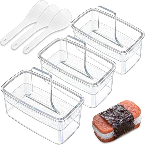 3PCS Clear Musubi Press Mold, Non-Stick Musubi Maker, BPA-Free Onigiri Mold Sushi Press for Hawaiian Musubi Home DIY (with 3 Rice Ladles)