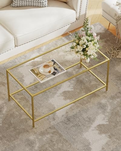 Glass Coffee Table, Modern Rectangular Coffee Table for Living Ro...