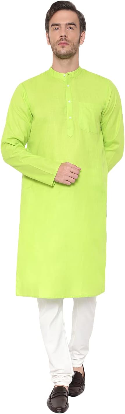 LATEST CHIKAN Men's Cotton Blend Solid Long Kurta Full Sleeves - Casual Ethnic Wear