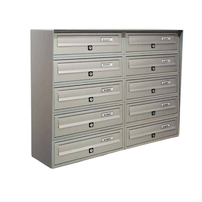 ALUBOX SLIM Cassette Postali Condominiali 10 Posti 63X77,5X30 Cm In Lamiera Zincata E Alluminio Cassetta Postale Da Esterno Condominiale Con Sistema Anti Prelievo (ARGENTO)