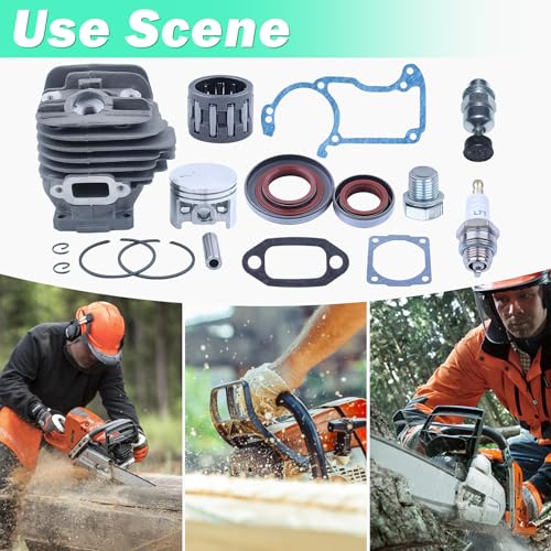 Zylinder und Kolben für Stihl 026 MS260 Serie Kettensäge, Adefol Nikasil 44,7 mm Zylinder-Kit + Kolben + Dichtungen + Öldichtungen + Zündkerze + Dekompressionsventil Ersatzteil-Kit 16-in-1