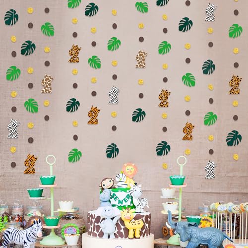 Image of Two Wild Birthday Party Decorations Brown Gold Circle Dot Palm Leaf Jungle Theme Garland 2 Year Old Bday Palm Leaf Dots Streamer for Safari Animal Welcome 2 the Jungle Happy Birthday Party Supplies