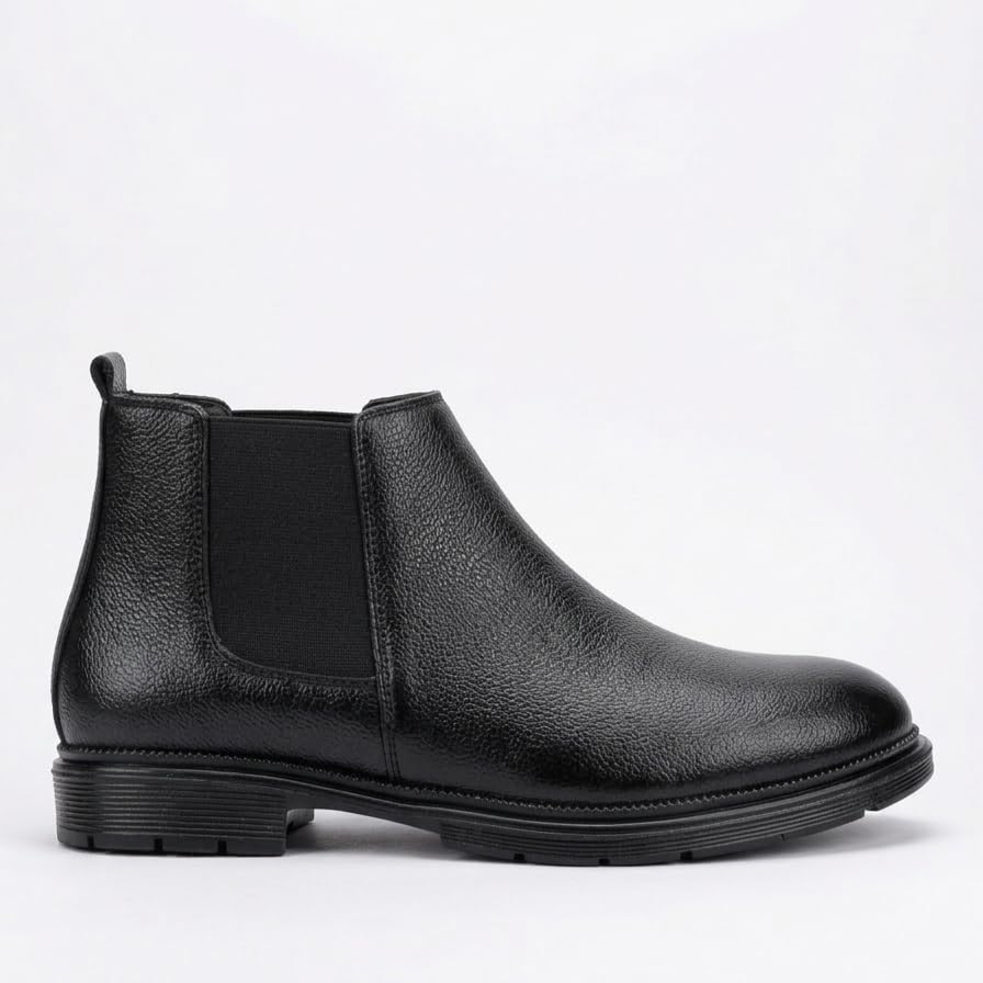 Image of Men's Synthetic Leather Lightweight Comfortable Trendy Outdoor Casual Shoes Slip On Chelsea Boots High Tops, Soft Cushioned Insole, Comfortable Fit, Trendy, Stylish Boots