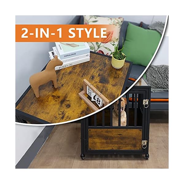 AGESISI Dog Crate Furniture 28 Inch Wooden Dog Kennel, Pet Crates End Table with 1 Door, Dog Cage Indoor with 4 Lockable Wheels for Small Dogs, Rustic Brown AGESISI Dog Crate Furniture 28 Inch Wooden Dog Kennel, Pet Crates End Table with 1 Door, Dog Cage Indoor with 4 Lockable Wheels for Small Dogs, Rustic Brown