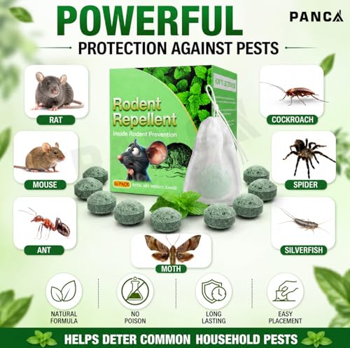 Image of PANCA Natural Rodent Repellent Tablets for Car & Home Pack of 10 | Peppermint Rat Repellent Mouse Deterrent for Car Wires Garage Kitchen Indoor Outdoor Pest Repeller Safe for Children & Pets