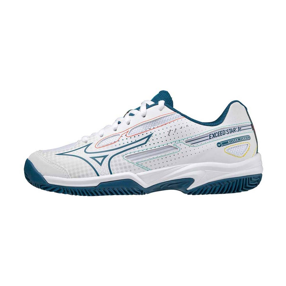 Mizuno Exceed Star Jr. Cc Tennisschuh für Kinder, Wht Moroccanb Turquoise - Größe: 36 2/3 EU