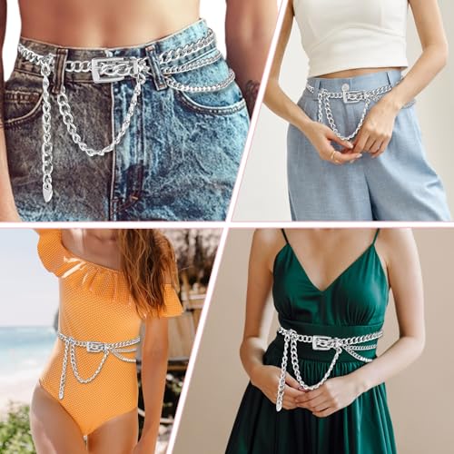 Chain Belt Adjustable Waist Chain Belt for Women Western Punk Chain Belts Link Dress Belt Body Belly Jewelry3