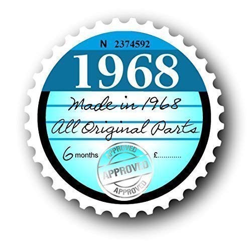 Sticar-it Ltd Retro 1968 Tax Disc Replacement Classic Vintage Vinyl Car Sticker Decal Badge 75x75mm approx.