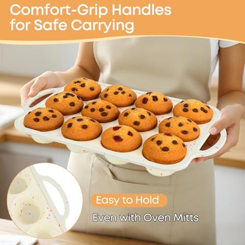 2-Pack 12-Cup Silicone Cupcake Pan, Nonstick Flexible Muffin Pan, Dishwasher Safe Muffin Tray with Handles, Seamless Silicone Muffin Tin for Baking Egg Bites & Cupcakes - Thumbnail 5