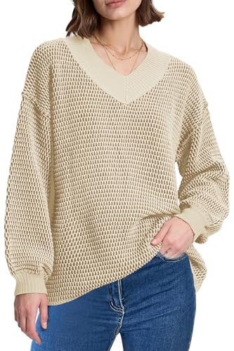 Image of Cakulo Womens Oversized Fall Pullover V Neck Sweaters 2024 Chunky Knit Color Block Sweater Tops Trendy Outfits
