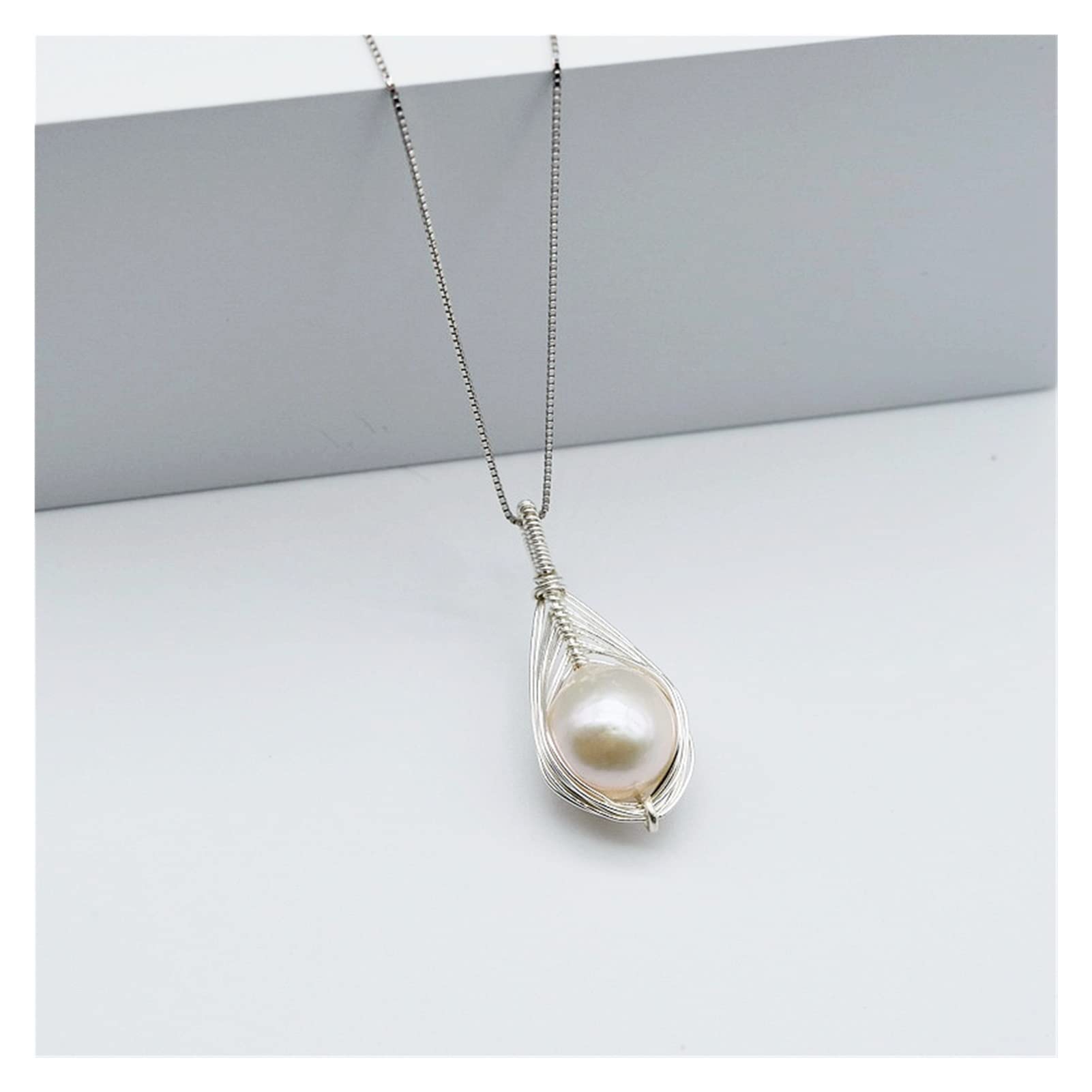 Collana con ciondolo da donna, perla d'acqua dolce bianca naturale, argento sterling 925, gioielli fatti a mano e personalizzati Collane da donna
