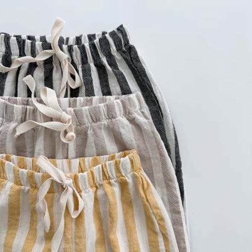 Boys' Cotton Linen Harem Bloomers Pants for Baby Toddler Striped Bloomer Elastic Basic Harem Pants Joggers 4-5 Years Yellow2