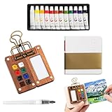 yolzhxe Set Mini Acuarelas, 8 Cuadrículas Paleta de Pintura Viaje Pocket, 12 Colores Kit Acuarela Portatil con Cuaderno de Bocetos de Acuarela, para Aficionados y Estudiantes
