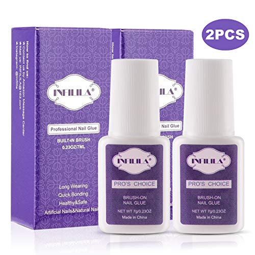 INFILILA Nail Tip Glue Professional Brush On Nail Glue For Acrylic Nail Fake Nail Fasle Nail Tips Glue Adhesive Press On Nail Glue Bulk Long Lasting 7ML/0.23OZ (2PCS)