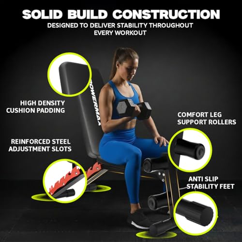 Image of PowerMax Fitness PUB-036D Dumbbell Bench, Heavy-Duty Steel Frame | Max Weight 350 kg | Compact Home Gym Strength Training | Ideal for Dumbbell Press & Full Body Workouts