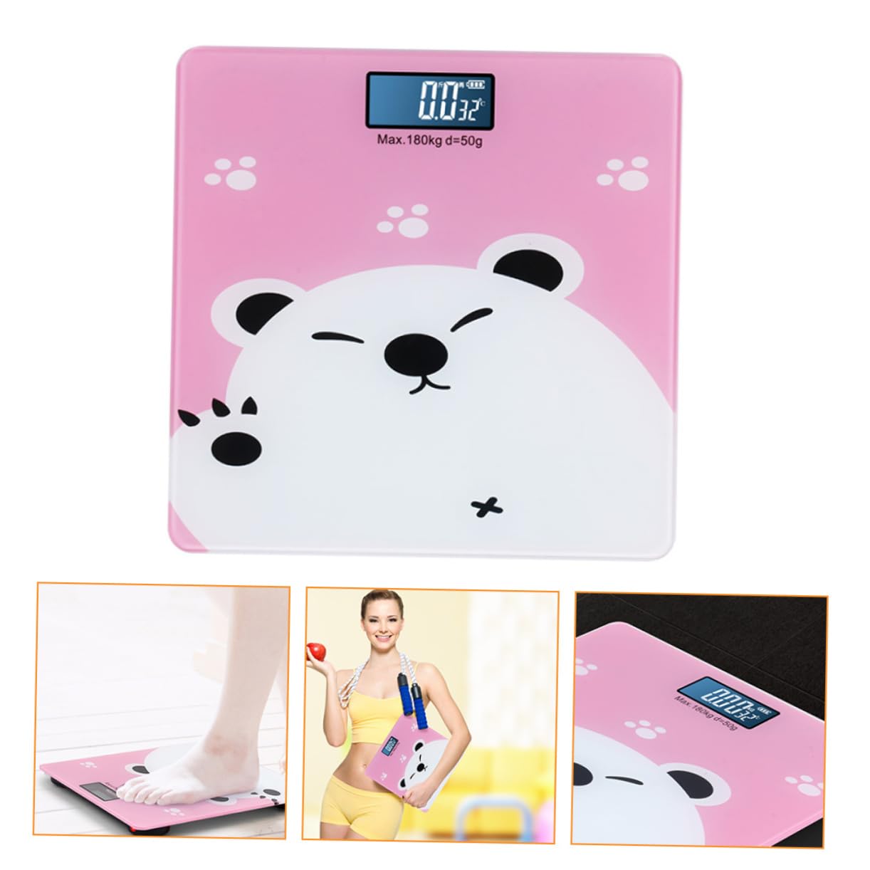 VICASKY Bilancia Precisione Fino a 180kg Digitale Ragazzo Ragazza Vetro Temperato Schermo Lcd Grande e Design Classico Rosa Adatto per Ragazzo Ragazza e Animali Domestici