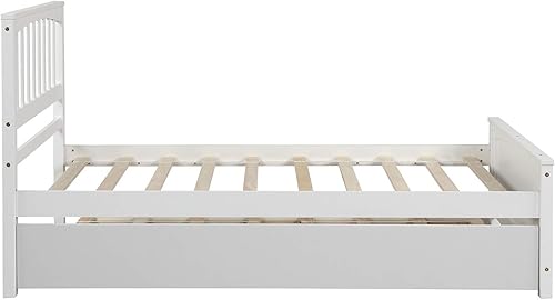 Miniatura 4 de HAUSHECK Cama de plataforma con nido, tamaño individual, marco de cama de plataforma de madera con cabecera para adolescentes y adultos, soporte de