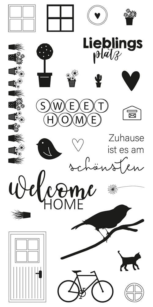 Rayher Set of 23 Clear Silicone Stamps for Card Making and Crafting, Craft Stamps in Assorted Home Themed Designs and Various Sizes, Welcome Home, 97x205mm, 50276000