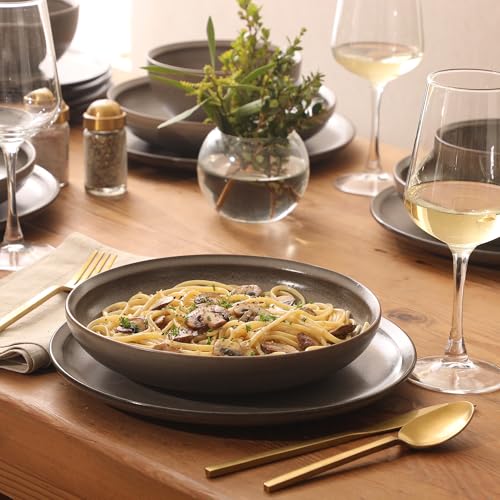 Image of Gibson Elite Beckett Stoneware Matte Reactive Glaze 16 Piece (Service for 4) Plates and Bowls Dinnerware Set - Grey