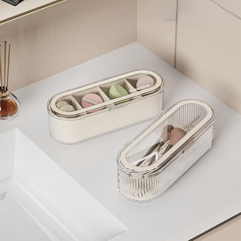 Makeup Brush Holder Organizer Clear Acrylic Makeup Sponges Organizer,Cosmetic Storage Case with Lid Display Case for Vanity (Brush Organizer) - Image 5