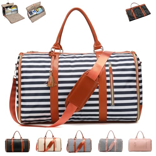 Luxemega Bag, Waterproof Travel Bags for Women, Luux Duffle for Travel, Garment Bag for Women Carry On, Travelher Foldable Clothing Bag (Blue stripes)