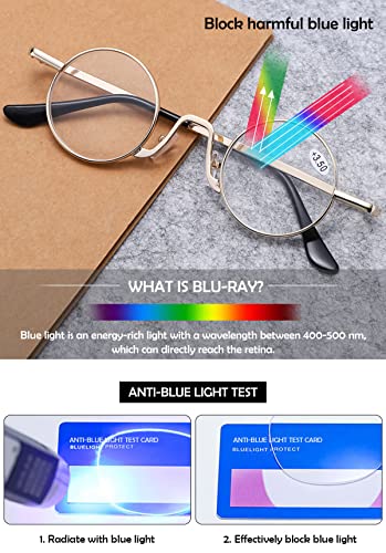 KOOSUFA Small Round Blue Light Blocking Reading Glasses for Women Men Retro Metal Lightweight Computer Readers Eyewear Nerd Eyeglasses Silver 2.5 - Image 3