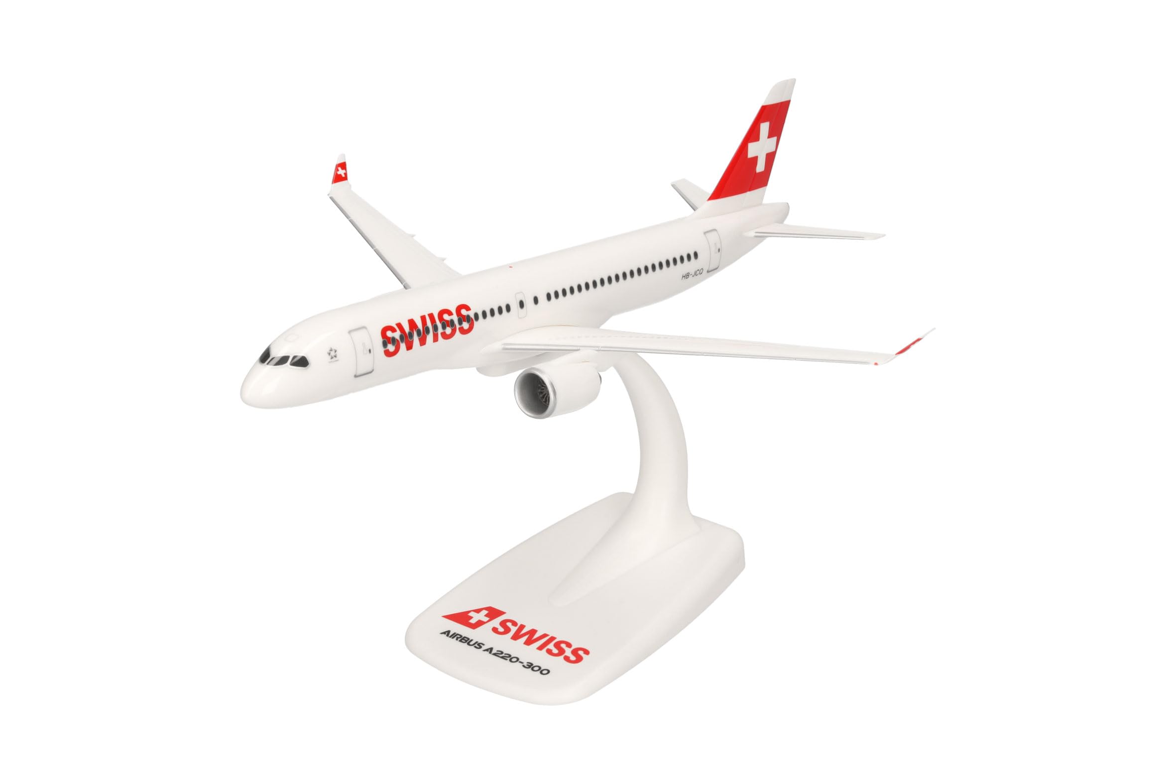 herpa Snap-Fit Modellflugzeug Airbus A220-30 - Swiss International Air Lines, Miniatur im Maßstab 1:200, Sammlerstück, Modell mit Standfuß, Kunststoff, Weiß