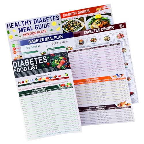 Generic - 3Pcs Diabetic Food List & Meal Planner, Laminated Diabetes Food Chart Include w/Serving Size, Carb, Calories, Glycemic Index (GI), Low Carb Glycemic Index Wall Poster, Healthy Meal Guide for Diabetic