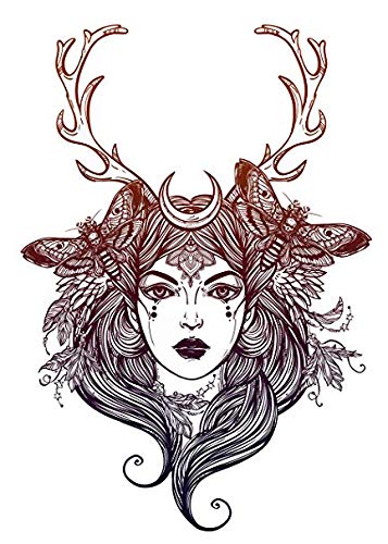 Magnet Pretty Wilderness Forest Moon Goddess with Antlers #1 Magnetic Vinyl Magnet Bumper Sticker (4" Tall)