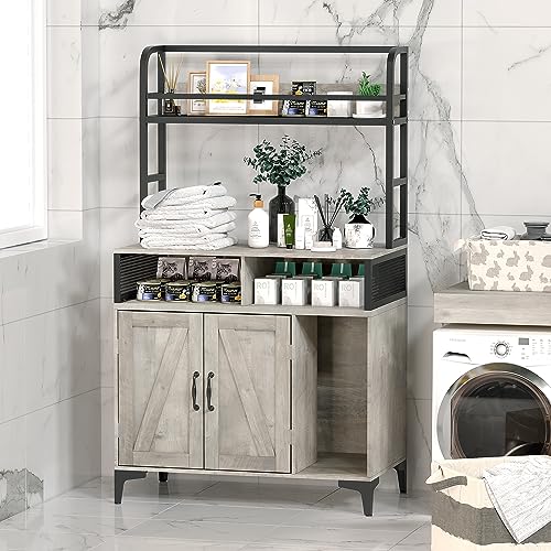 Gocaptain Cat Litter Box Enclosure With Shelf Storage, Hidden Litter Box Furniture, Large Hidden Cat Litter Box Enclosure Furniture, Wood Cat Washroom Storage, Indoor Cat House Furniture, Grey #TOP4