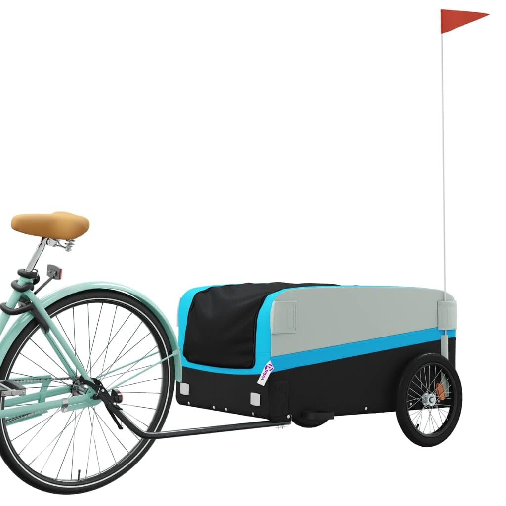 Przyczepa rowerowa czarna z żelaza o nośności, x 52,5 x 42, z flagą bezpieczeństwa, składana, do transportu bagażu, bagażu, psów, dzieci, na zewnątrz i na co dzień