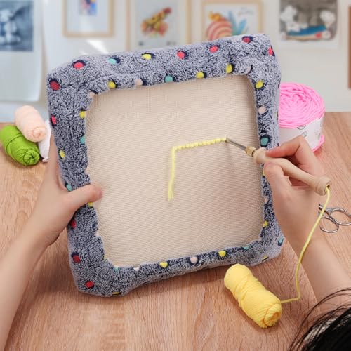 Image of Pllieay 10 * 10 Inch Punch Needle Frame with Frame Flannel Cover, Punch Needle Gripper Frame Rug Hooking Frame with Frame Cover for Rug Punch Needle and Embroidery Craft