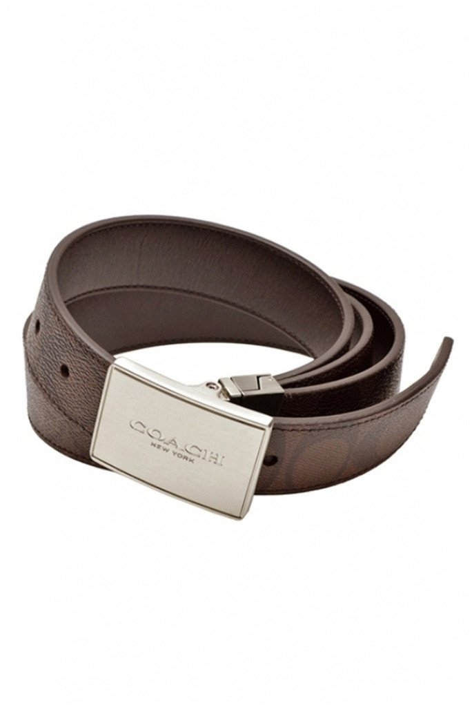 Coach Signature Leather Coated Canvas Lozenge Plaque Heritage Reversible Belt 66111