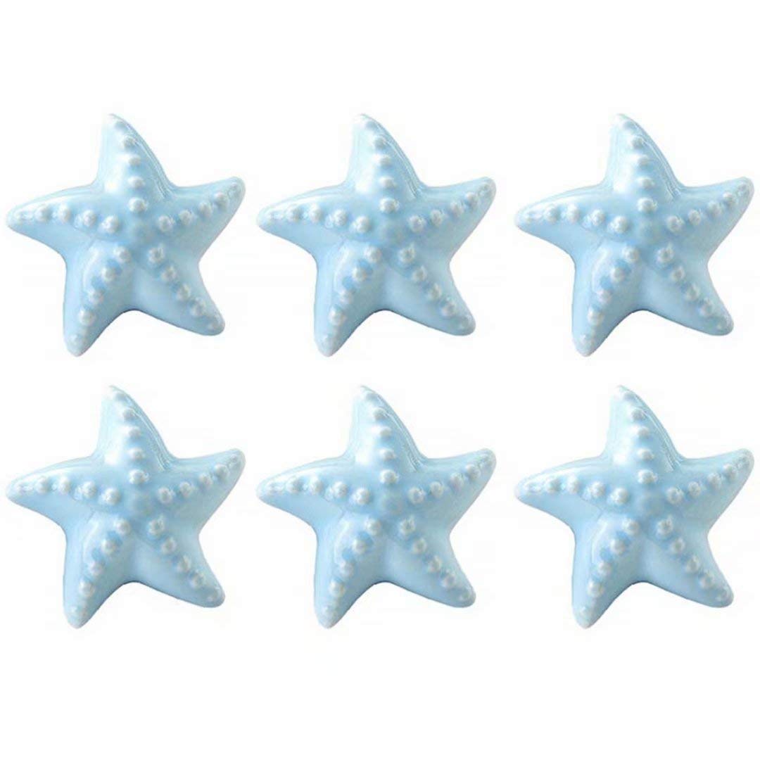 Fbshop(Tm) Blue Nautical Starfish Ceramic Drawer Pulls For Kitchen Cabinet Dresser Cupboard Wardrobe, Beach/Ocean Theme Knobs, 6 Pack (Blue)