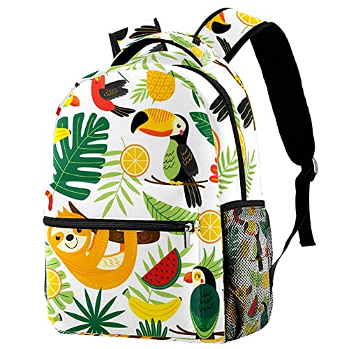 Sac à dos voyage animaux tropicaux palmiers toucan avec poches filet fille garçon