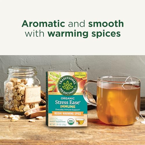 Traditional Medicinals Tea, Organic Stress Ease Immune with Adaptogens, Everyday Immune Support, Reishi Warming Spice, 16 Tea Bags - Image 4