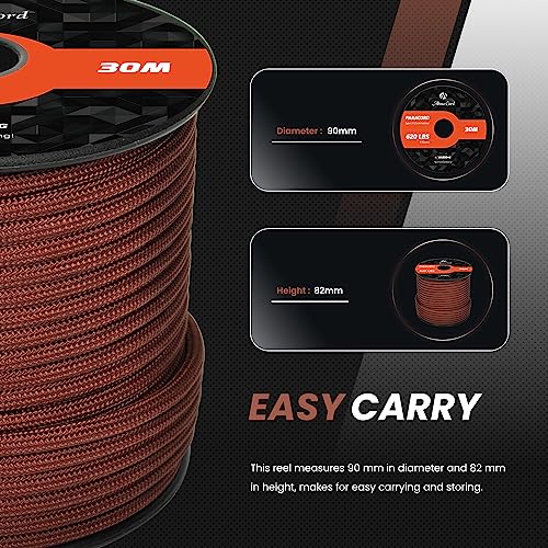 Abma Cord Paracord 620 lbs 4mm 9 Strands 100% Nylon 30M - Chocolate brown, Solid-chocolate Brown, 30 Meters - Image 2