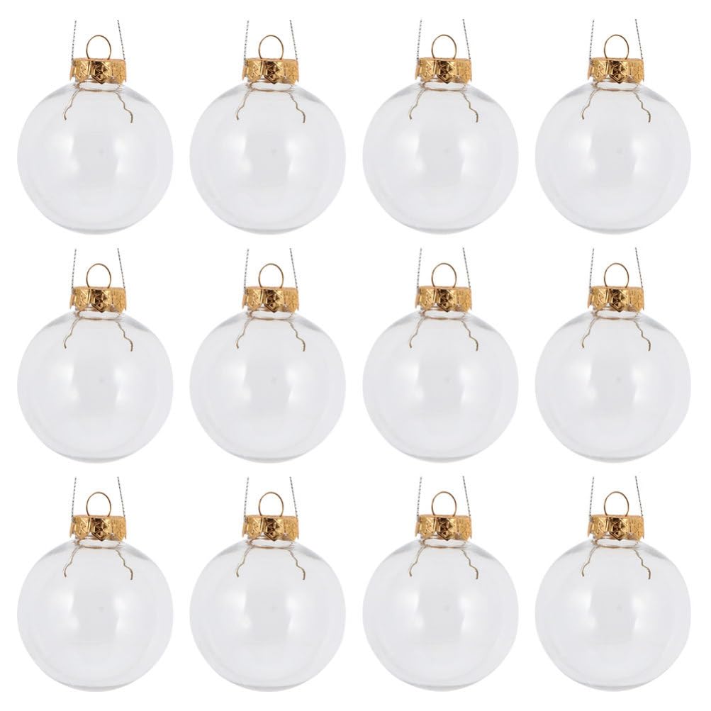 BESPORTBLE Bolas transparentes rellenables: 12 adornos colgantes de bolas de Navidad de plástico, bola colgante redonda de 3.93 pulgadas, color dorado