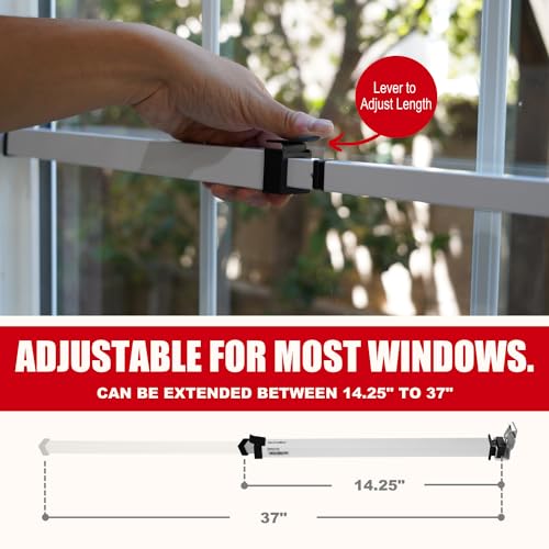 SecurityMan Window Security Bar - Easy Install for Horizontal/Vertical Windows - Adjustable Window Lock Bar (Child Proof/Heavy Duty Iron) - Extendable (14.25" to 37") Security Bars for Windows - White