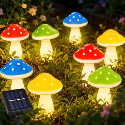 8 Lámparas Solares de Setas para Decoración Exterior,Terrazas,Balcones