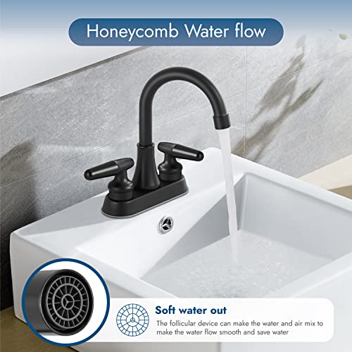 Cinwiny Matte Black Bathroom 4 Inch Centerset Sink Faucet 2 Handle Lavatory Bathroom Vanity Faucets 360 Degree Swivel Spout Modern Deck Mount Rv Bathroom Sink Faucet With Pop Up Drain #TOP5