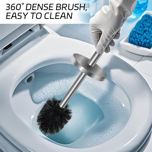 Image of Stainless Steel Toilet Brush with Holder Set for Bathroom Storage and Organization Toilet Bowl Cleaner Brush and Holder (1, Silver)