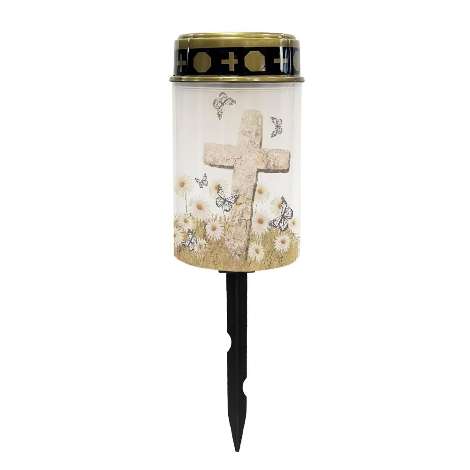 Poceacles Cross Solar Cemetery Lights Grave Solar Lights Solar Cemetery Lamp LED Flameless Candles Outdoor Cemetery Solar Lights for Loss of Mother, Daisy Butterfly Cross